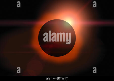 Solar eclipse with orange halo on black sky background. Stock Photo