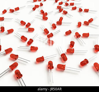 3D realistic render of group red 3mm led diodes on white background with shadow Stock Photo