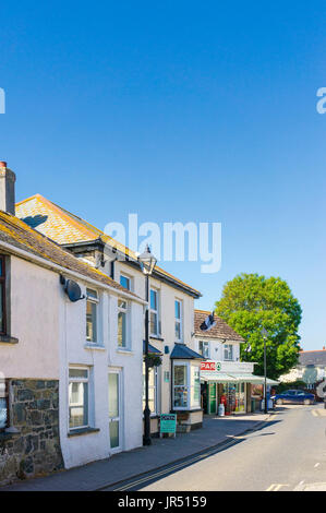 Village street in Mullion, Cornwall, England, UK Stock Photo