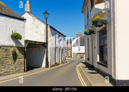 Village UK - English village street in Mullion, Lizard Peninsula, Cornwall, England, UK Stock Photo