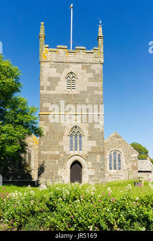 St Mellanus church, Mullion, Cornwall, UK - a Grade 1 Listed English church with Norman architecture, Romanesque village church built in 13th Century Stock Photo