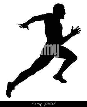 black silhouette of a male athlete start from starting blocks sprint ...