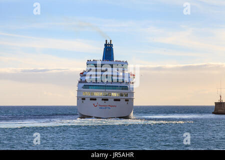 Cruise ship Thomson Majesty departs Funchal on the Portuguese island of Madeira. Stock Photo