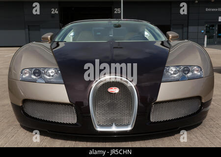 Front view of a 2007 Bugatti Veyron EB 16.4 on static display in the International Paddock at the 2017 Silverstone Classic Stock Photo