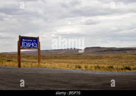 Rural Idaho Highway Welcome Sign Stock Photo