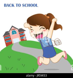 Girl feeling happy to going back to school Stock Vector