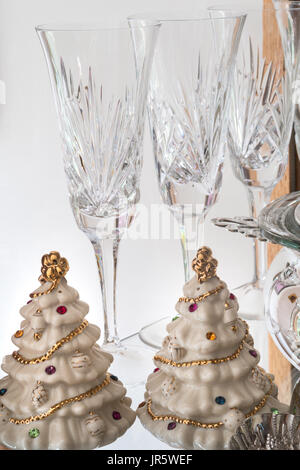 Still Life Crystal Flutes and China Pieces, USA Stock Photo