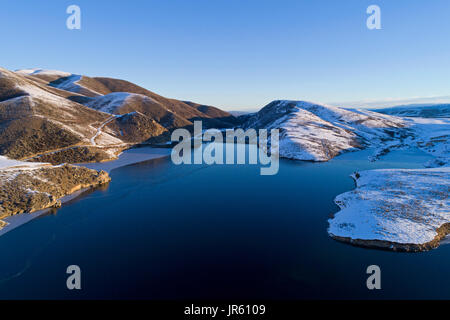 Falls Dam, Maniototo, Central Otago, South Island, New Zealand - drone aerial Stock Photo