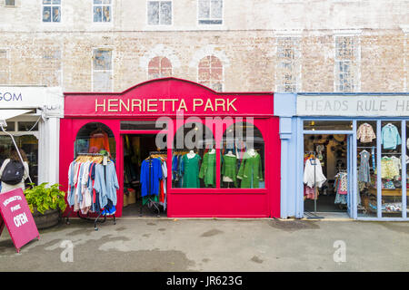 Colourful shop fronts of small business artisan clothes shops in Gabriel's Wharf, South Bank, Southwark, London SE1 Stock Photo