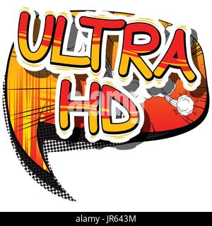 Ultra HD - Comic book style phrase on abstract background. Stock Vector
