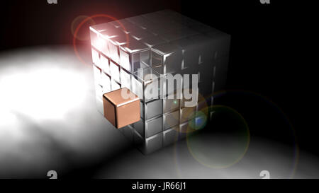 Metallic cube made of many small cubes. Stock Photo