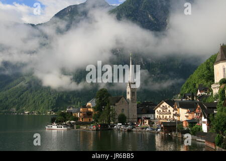 Hallstatt village in the Salzkammergut, a region in the Upper Austria. UNESCO World Heritage. Stock Photo