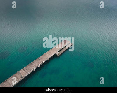 Aerial view of wooden jetty and ocean, Albert Park, Greater Melbourne, Victoria, Australia Stock Photo