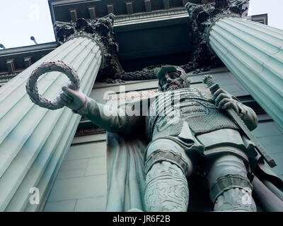 Saint Petersburg, Russia - July 20 2017.  Ancient warrior with a laurel wreath. Detail of the triumphant Narva gate in St. Petersburg Stock Photo