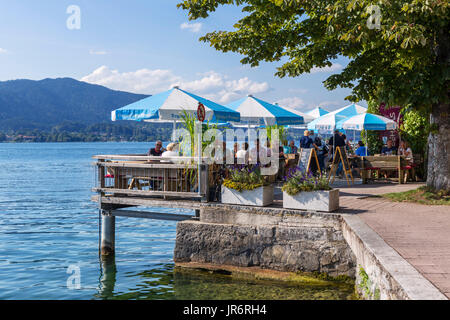 Cafe on the lakefront in Tegernsee, Lake Tegernsee, Bavaria, Germany Stock Photo