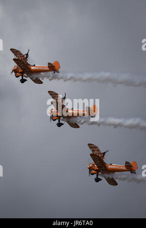 Fairford, Gloucestershire, UK - July 10th, 2016: AeroSuperBatics Breitling Stearman Wing Walking Formation Display Team Stock Photo