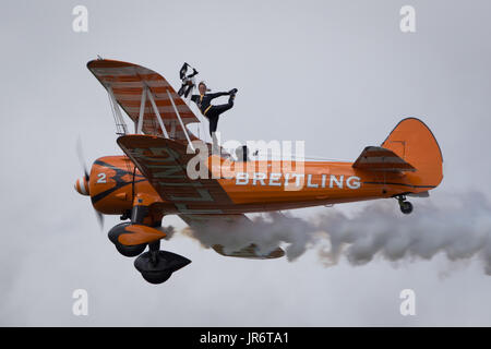 Fairford, Gloucestershire, UK - July 10th, 2016: AeroSuperBatics Breitling Stearman Wing Walking Formation Display Team Stock Photo