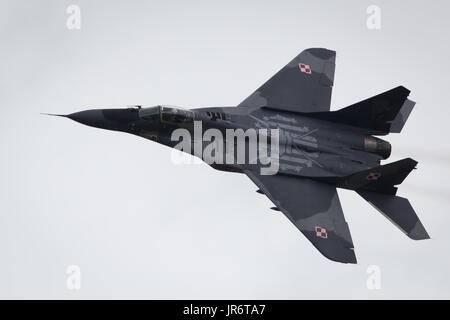 Fairford, Gloucestershire, UK - July 10th, 2016: Ex-Russian Soviet Cold War Polish Republic Mikoyan MiG-29 Fulcrum interceptor display at the Fairford Stock Photo