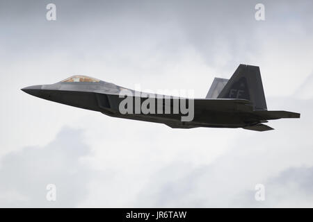 Fairford, Gloucestershire, UK - July 10th, 2016:  Lockheed Martin F-22 Raptor performing at Fairford International Air Tattoo Stock Photo