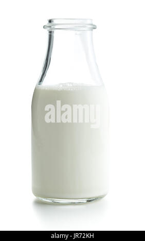 Opened bottle with milk isolated on white background. Stock Photo