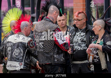 Blackpool, Lancashire, UK. 3rd Aug, 2017. Rebellion Festival world's largest punk festival begins as thousands of punks arrive in Blackpool for international punk festival. At the beginning of August, Blackpool's Winter Gardens plays host to a massive line up of punk bands for the 21st edition of Rebellion Festival. There's a fringe fest running alongside the main event. Called “At the Edge” with an art exhibition, vintage clothing and a dedicated Dr Martens stall. Credit; MediaWorldImages/AlamyLiveNews. Stock Photo