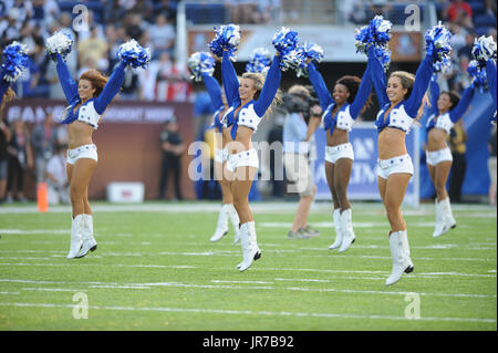 Canton, Ohio, USA. 3rd August, 2017. Dallas Cowboy Cheerleaders during the Cowboys vs Cardinals Pro Football Hall of Fame game at Tom Benson stadium in Canton, OH. Jason Pohuski/CSM/Alamy Live News Stock Photo