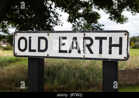 Unusual road sign for Old Earth in Elland, Halifax, West Yorkshire Stock Photo