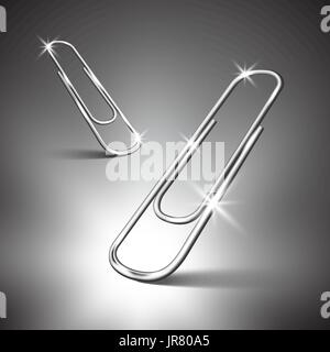 Two paper clips on gray background. Stock Vector