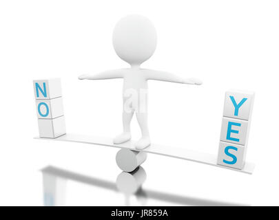 3d illustration. White people on a balance with the words Yes and No. Choice concept. Isolated white background Stock Photo
