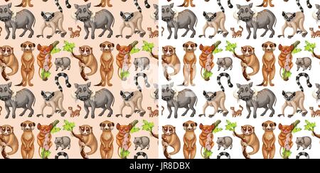Seamless background with wild animals illustration Stock Vector