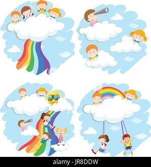 happy children playing on the rainbow Stock Vector Image & Art - Alamy
