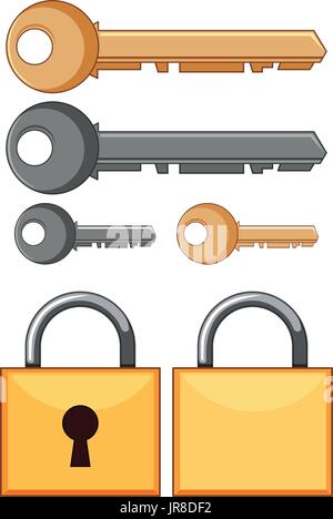 Locks and keys on white background illustration Stock Vector