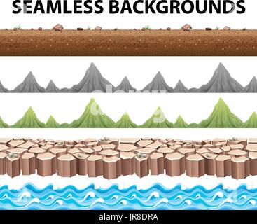 Seamless backgrounds with mountains and ocean illustration Stock Vector