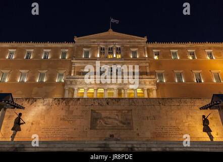 Greek Parliament and the monument to the Unknown Soldier, in Athens, Greece. Stock Photo