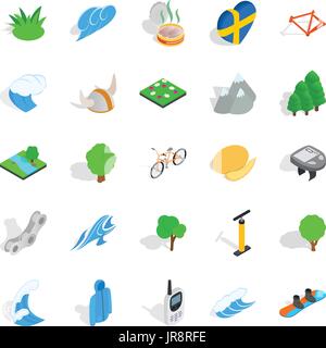 Unity with nature icons set, isometric style Stock Vector