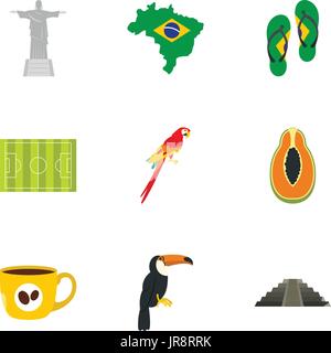 Landmarks of Brazil icon set, flat style Stock Vector