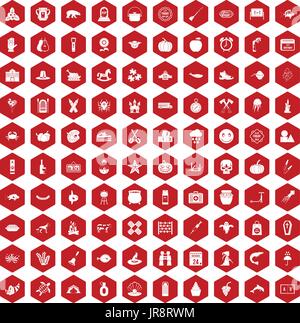 100 autumn holidays icons hexagon red Stock Vector