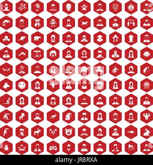 100 avatar icons hexagon red Stock Vector