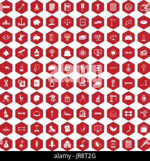 100 balance icons hexagon red Stock Vector