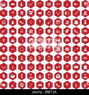 100 banquet icons hexagon red Stock Vector