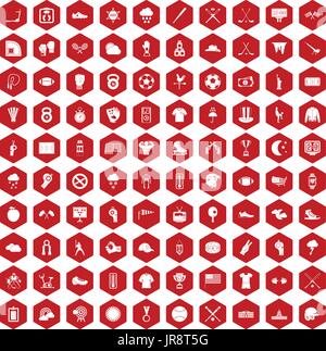 100 baseball icons hexagon red Stock Vector