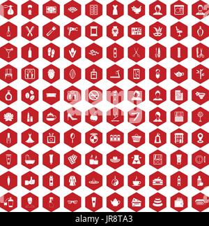 100 beauty salon icons hexagon red Stock Vector