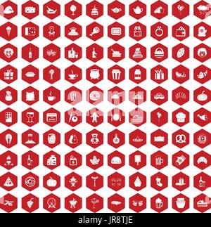 100 bounty icons hexagon red Stock Vector