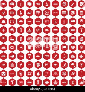 100 bridge icons hexagon red Stock Vector