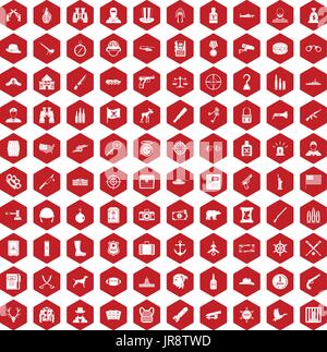 100 bullet icons hexagon red Stock Vector