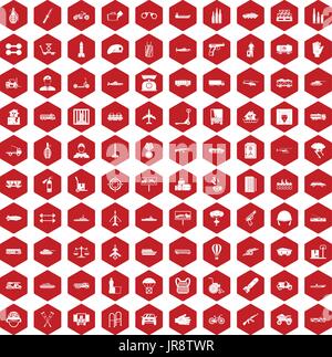 100 burden icons hexagon red Stock Vector