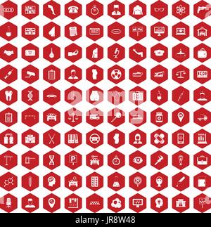 100 business day icons hexagon red Stock Vector