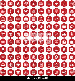 100 business group icons hexagon red Stock Vector