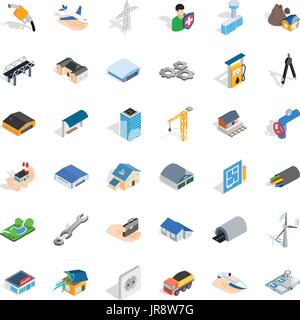 Construction industry icons set, isometric style Stock Vector