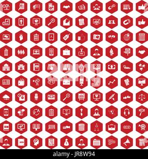 100 business training icons hexagon red Stock Vector